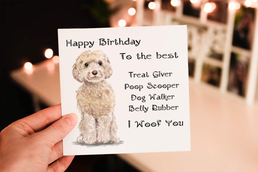 Cockapoo Champagne Dog Birthday Card, Dog Birthday Card - Click Image to Close